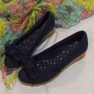 Blue jean Bow Knot Cork Peep-toe Shoes